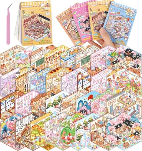 32 Sets Pocket DIY 3D Sticker Scene for Kids Fun DIY Sticker Scene by pindda