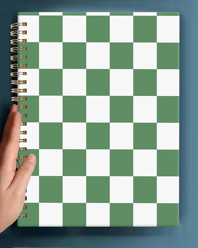 Spiral Journal Notebook,A5 Hardcover Lined Journals for Women 6 x 8.3 in,60 Sheets 120 Pages Thick Paper,Cute College Ruled Writing Notebook for Office Work School(Green Checkered)