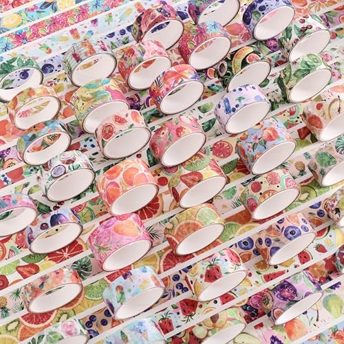 emmoolife 48 Rolls Washi Tape Set, Vibrant Watercolor Summer Fruit Decorative Tape for Scrapbooking, Bright Colorful Holiday Tapes for Junk Journal Supplies Bullet Journaling, DIY Art for Women - Image 5