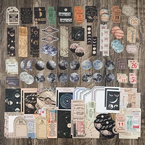 Knaid Vintage Scrapbook Supplies Pack (200 Pieces) for Witchy Junk Journal Bullet Journals Planners Space Moon Paper Stickers Craft Kits Collage (Celestial) - Image 5