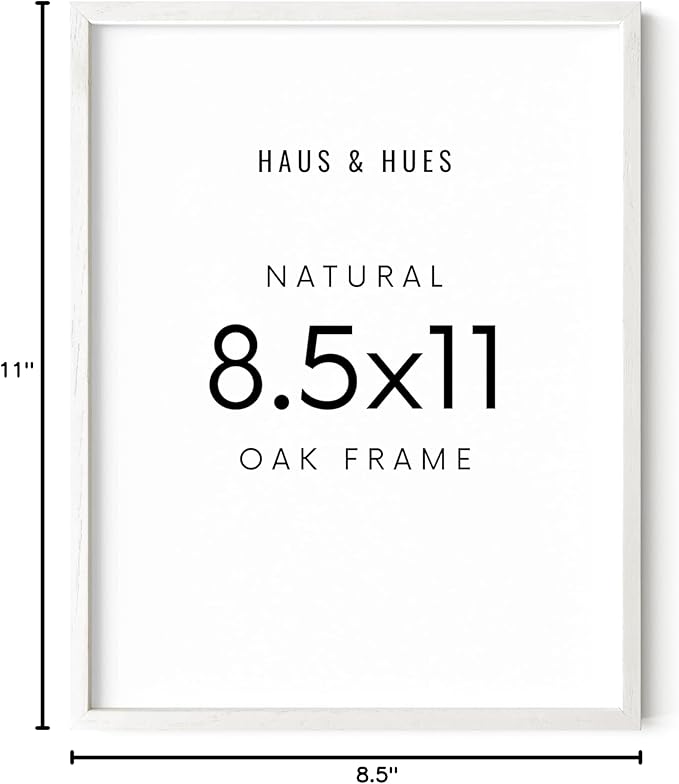 HAUS AND HUES White Oak Wood 8.5x11 Picture Frame - Lightweight Certificate Frame, Ready-to-Hang for Prints and Photos