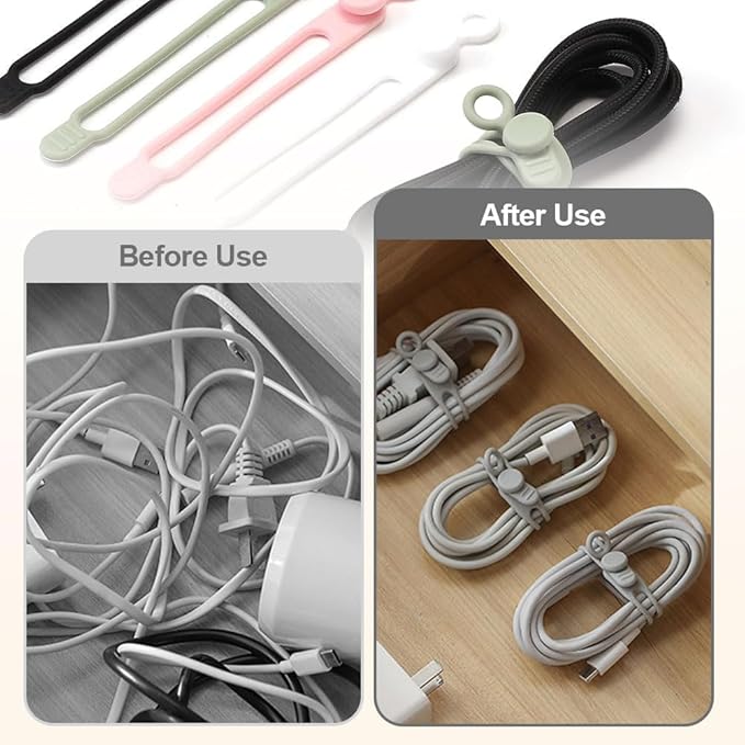 20PCS New Silicone Cable Ties Cable Management Organizer,Data Cable Organizer,4.17 inch Reusable Cord Organizers, Colorful Wire Organizers for Cords.