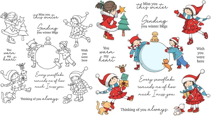 Christmas Children Stamps and Cutting Dies for Card Making DIY Transparent Silicone Clear Stamp and Metal Die Cuts Sets for Scrapbooking Paper Greeting Cards Decor Seals Craft Supplies