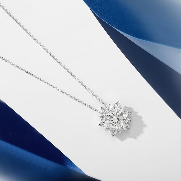 MOOSEA 2-4CT Moissanite Snowflake Necklace, 925 Sterling Silver Anniversary Birthday Gifts for Women Wife, Moissanite Pendant Necklace Christmas Jewelry for Her