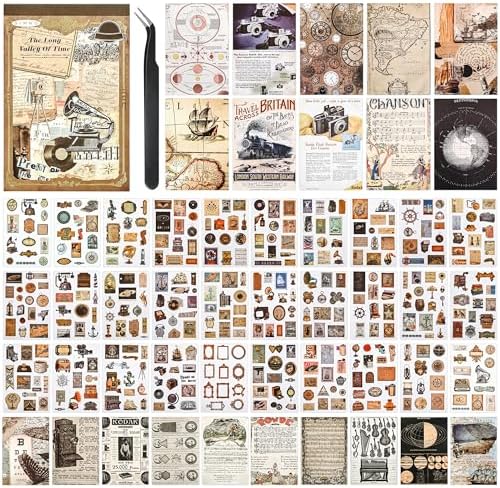 Vintage Aesthetic Stickers, 50 Sheets Washi Sticker Book for Adults, 30 Sheets Scrapbook Stickers and 20 Sheets Scrapbooking Papers for Bullet Journaling Junk Journal Supplies Ephemera Sticker by Ahmagen
