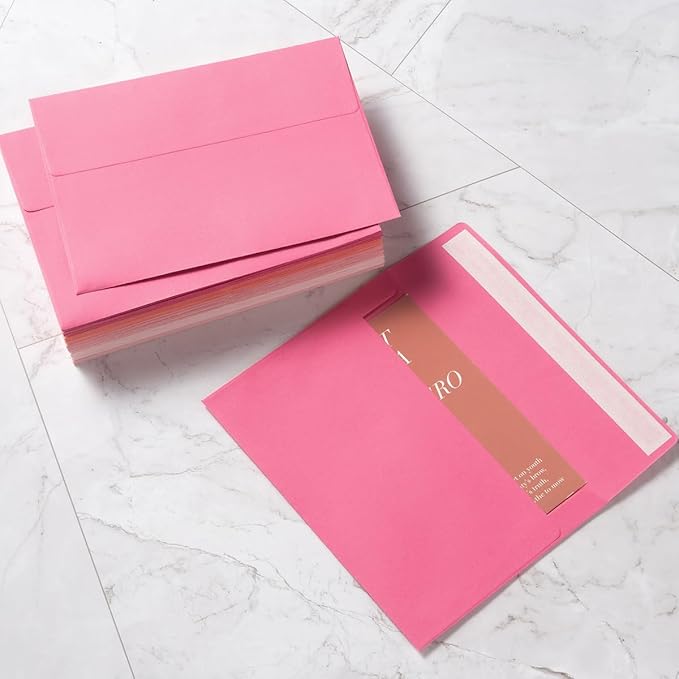 Wishop 50 Pack Pink 4x6 Self-Adhesive Envelopes with Fold Cards 5 Colors for Wedding Invitations and Greeting Cards (Pink 5 Colors, 4x6)