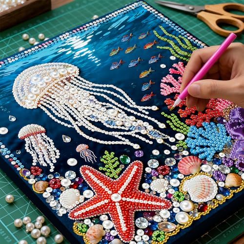 LQCrafK DIY 3D Pearl Art Painting Handcraft Kit for Adults Beginners, Home Wall Decoration, Creative Design Framed Painting with Tools-Jellyfish - Image 2