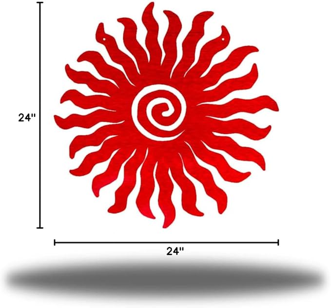 Riverside Designs Sunburst Metal Wall Art Steel Outdoor Decor - Heavy-Duty and Waterproof - Made in USA (24", Red)