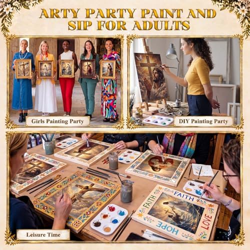 8 Sets 8" x 10" Jesus Pre Drawn Canvas to Paint for Sip and Paint Party Jesus Predrawn Coloring Set Pre Sketched Canvas Boards with Paints and Brushes for Adult - Image 6