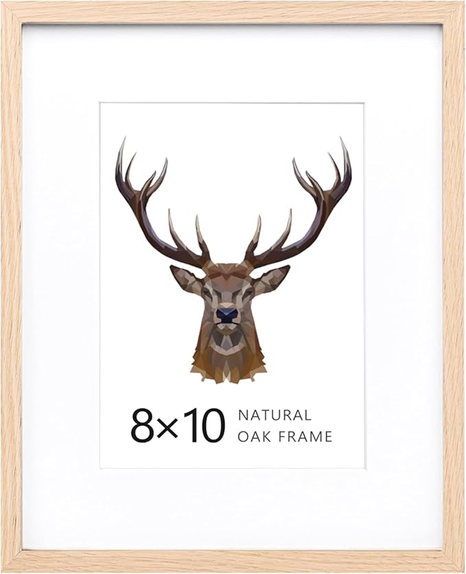KINLINK 8x10 Frame Natural Oak Wood Frame with Acrylic Plexiglass, 1 Pack