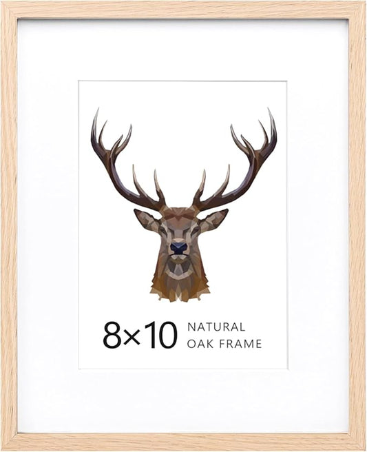 KINLINK 8x10 Frame Natural Oak Wood Frame with Acrylic Plexiglass, 1 Pack