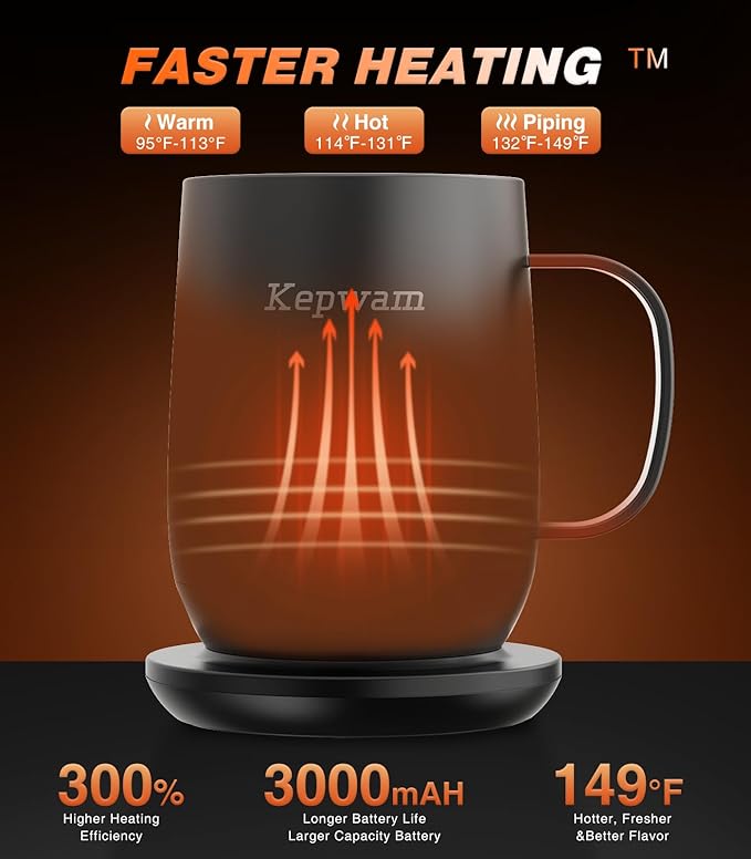 Self Heating Coffee Mug T2, 16oz Smart Heated Coffee Mug, 150 Min Battery Life - Hot up to 149℉ Temperature Control Coffee Mug Warmer, Gifts for Dad Mom (No APP)