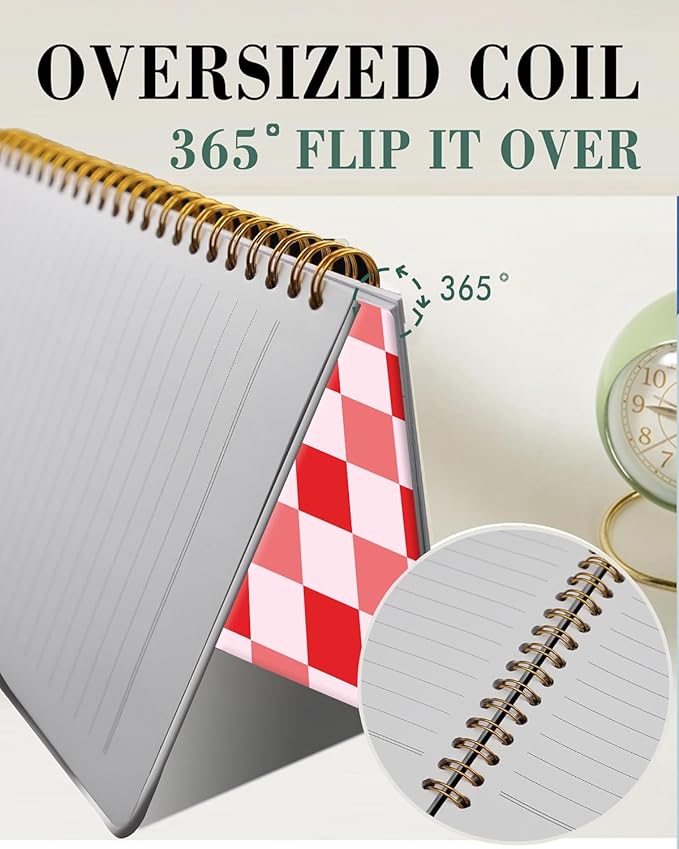 Spiral Journal Notebook,A5 Hardcover Lined Journals for Women 6 x 8.3 in,60 Sheets 120 Pages Thick Paper,Cute College Ruled Writing Notebook for Office Work School(Red Plaid Chessboard)