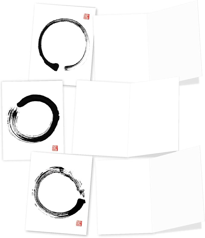 The Best Card Company - 10 Blank Note Cards Assortment for Men and Women (4 x 5.12 Inch) - Zen Patterns and Symbols, Bulk Boxed Set - Zen Circles M9683OCB