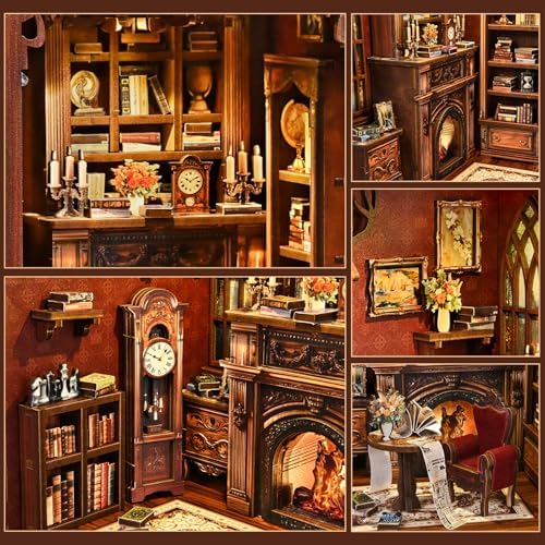 DIY Miniature House Kit, Library Book Nook Kit, 3D Wooden Puzzles Bookshelf Craft Kits, Dollhouse Kit with LED Light, Mini Building Kit for Adults Teen to Build (Twilight Library) - Image 5