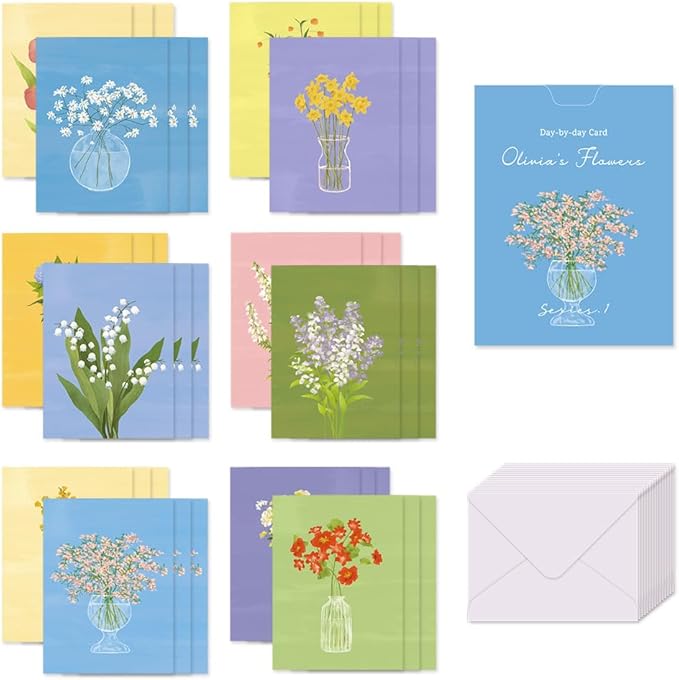 Monolike Day by Day Card, 106 Olivia's Flowers Series.1 - Mix 48 Mini Single cards, 24 envelopes Package