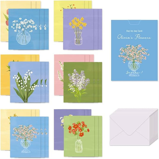 Monolike Day by Day Card, 106 Olivia's Flowers Series.1 - Mix 48 Mini Single cards, 24 envelopes Package