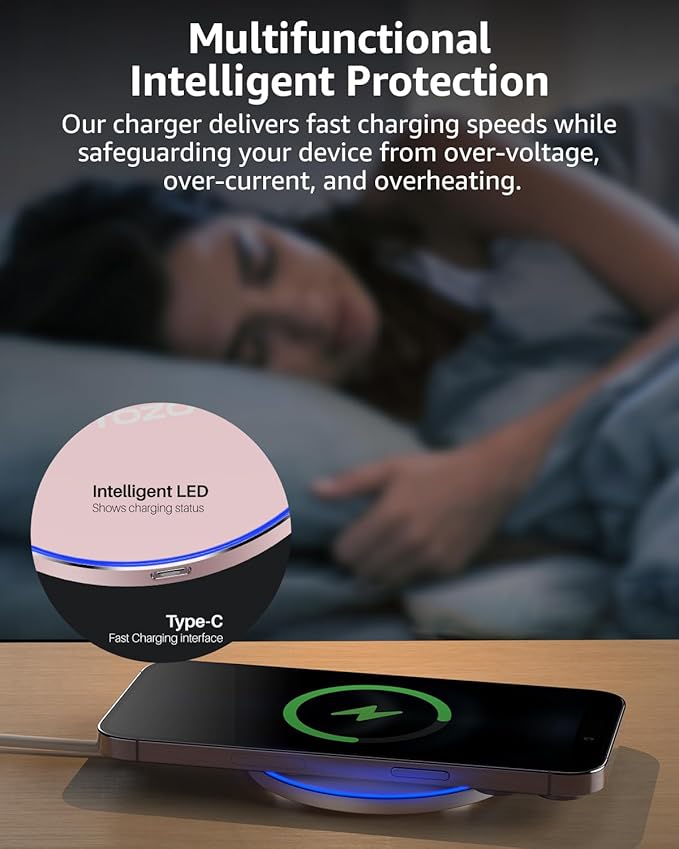 TOZO 2025 W1 New Anti-Slip Wireless Charger 15W Max Fast Wireless Charging Pad Compatible with iPhone 17/16/16 Plus/16 Pro Max /15/14/13/SE Series, Samsung Galaxy S25/S24/S23 Series, Pink