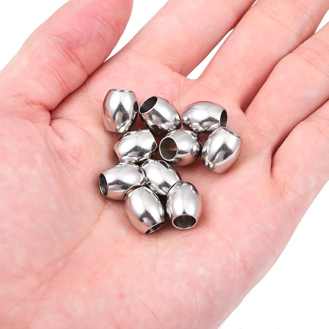 Stainless Steel Spacer Beads 10x11mm Oval Loose Charm Caps Beads for DIY Jewelry Making 10pcs with 6mm Hole
