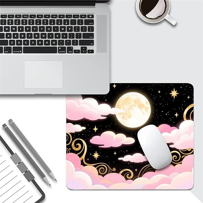 Square Mouse Pad Dream Night Sky Moon, Personalized Premium-Textured Custom Mouse Mat Design, Washable Mousepad Cloth, Non-Slip Rubber Base Computer Mouse Pads for Wireless Mouse