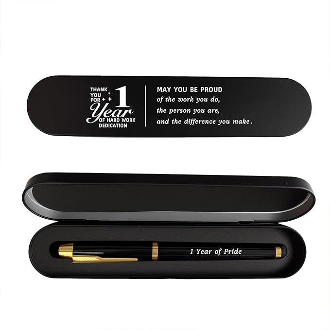 1 Year Work Anniversary Pen Gift- Engraved Gel Pen for Employee & Staff Appreciation Award, First Year Service Recognition