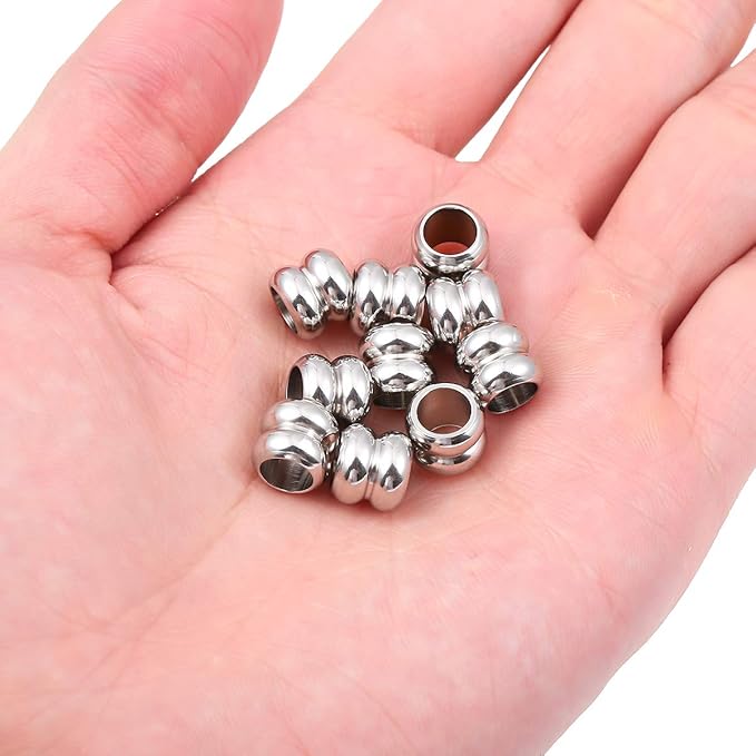 Stainless Steel Spacer Beads 8x9mm Double Threaded Loose Charm Caps Beads for DIY Jewelry Making 10pcs with 6mm Hole