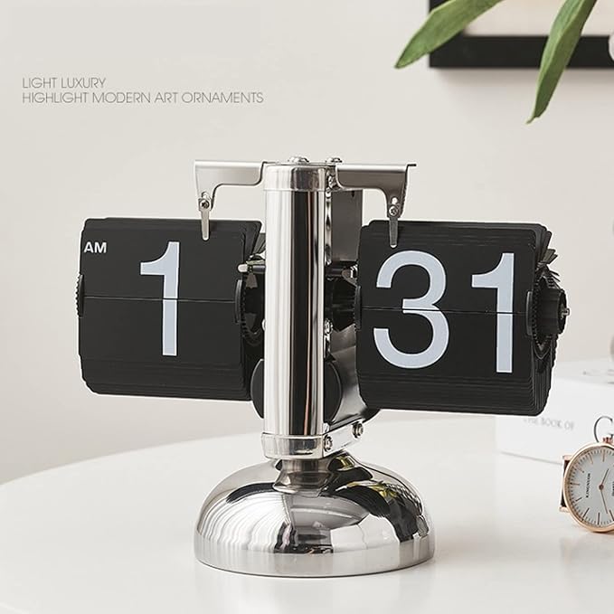 Tyenaza Flip Desk Clock, Digital Flip Down Clock, Retro Minimalist Single Foot Mechanical Auto Flip Clock Desk Clock for Home Livingroom(Black)