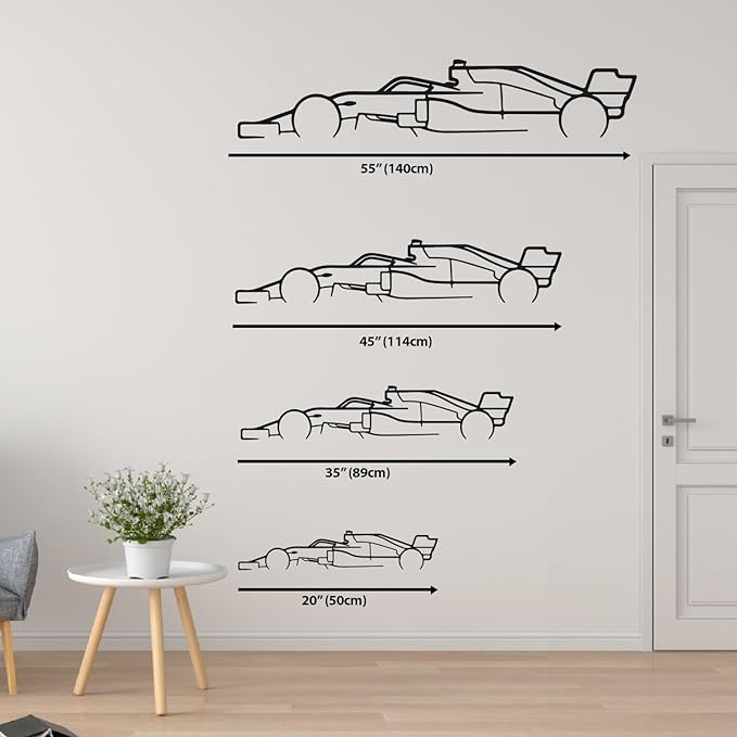 DecoSoul Formula 1 Metal Wall Art, F1 Race Car Metal Silhouette, Minimalist Sculpture for Garage, Man Cave, Sports Car, (Black - 55 x 5.5' inch)