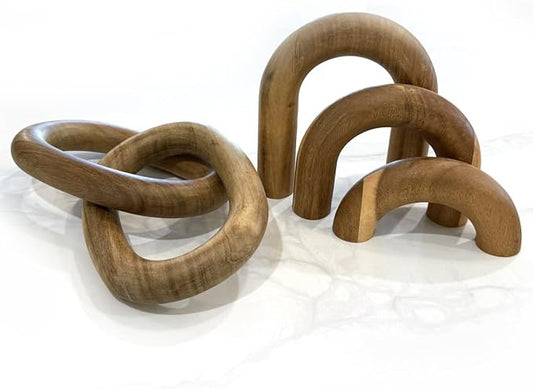 Product Elevations Wood Arch Decor & Wooden 2 Chain Link – Modern Decorative Objects for Coffee Table, Bookshelf, and Entryway – Japandi Accent Set for Living Room & Home Styling