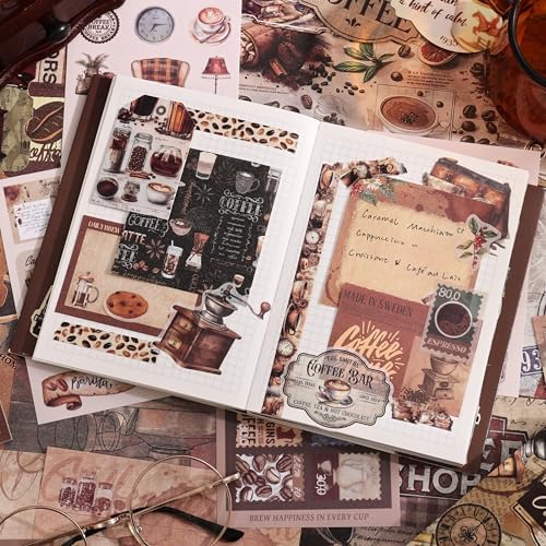 emmoolife Scrapbooking Supplies Kit, Coffee Vintage Aesthetic Scrapbook Kit for Bullet Junk Journal, DIY Journaling Supplies with Coffee Bean Cup, Latte Art, Birthday Craft Gift for Teen Girl Women - Image 6