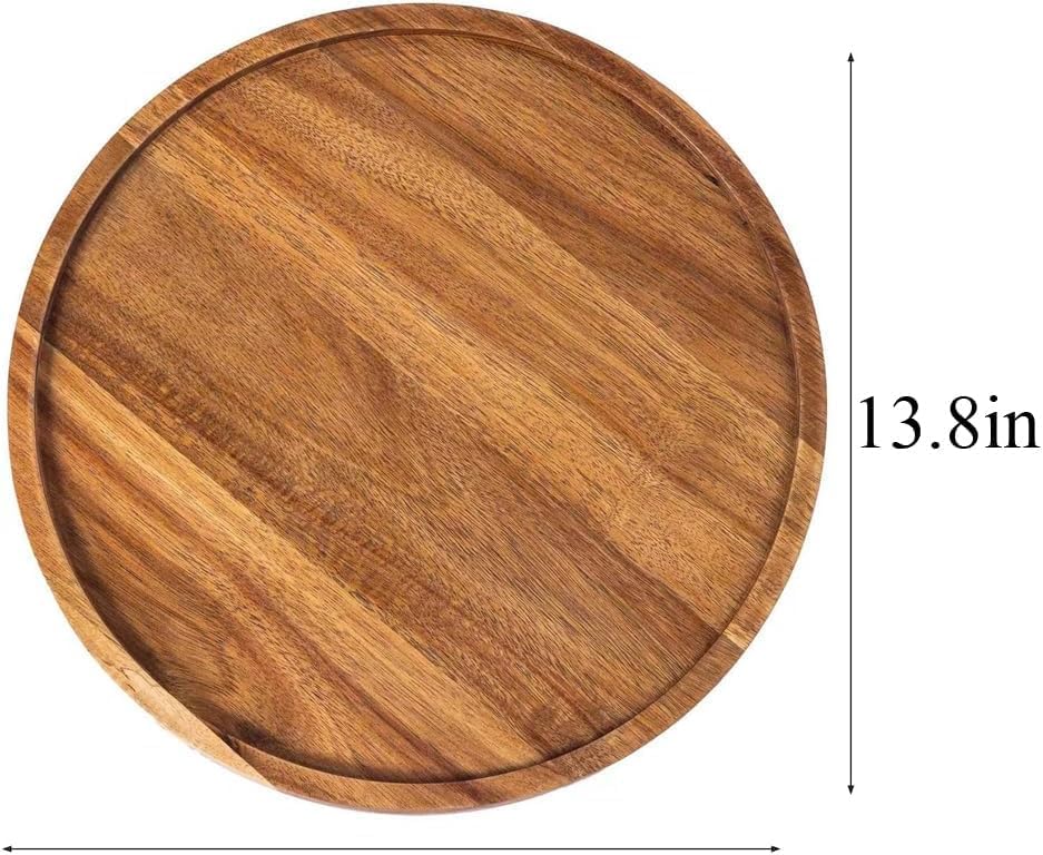 Round Wood Tray, Acacia Wooden Serving Tray, Serving Platter, Appetizer Charcuterie Board, Tray Organizer for Kitchen, Round Wood Tray for Table Centerpiece 14x 14 x 0.8 inch - Image 2
