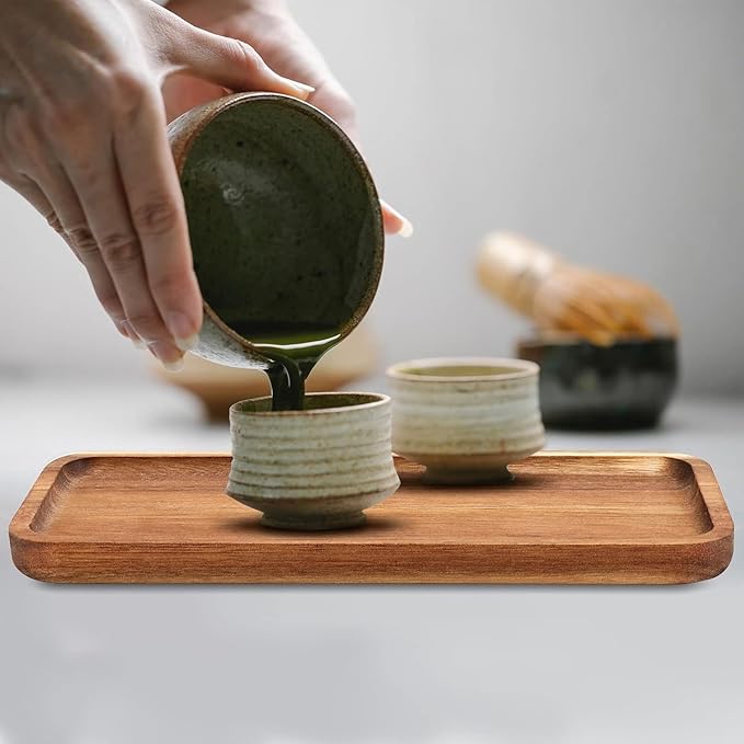 2 Pack Solid Wood Serving Platters and Trays of Natural Wood with Edge,Rectangular Avoid Sliding and Spilling Food (Rectangular Acacia Wood Platters 2pcs)