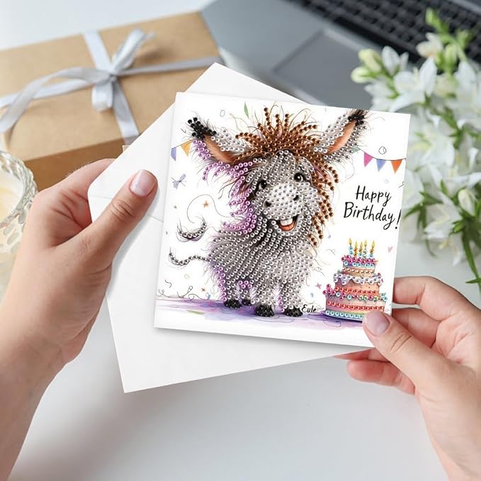 6-Pack Pets Birthday Diamond Painting Greeting Card Kits, Special Shaped Diamonds Painting, DIY Handcraft for Relatives and Friends with Wishes,Unique Design Crafting for Birthday Cards