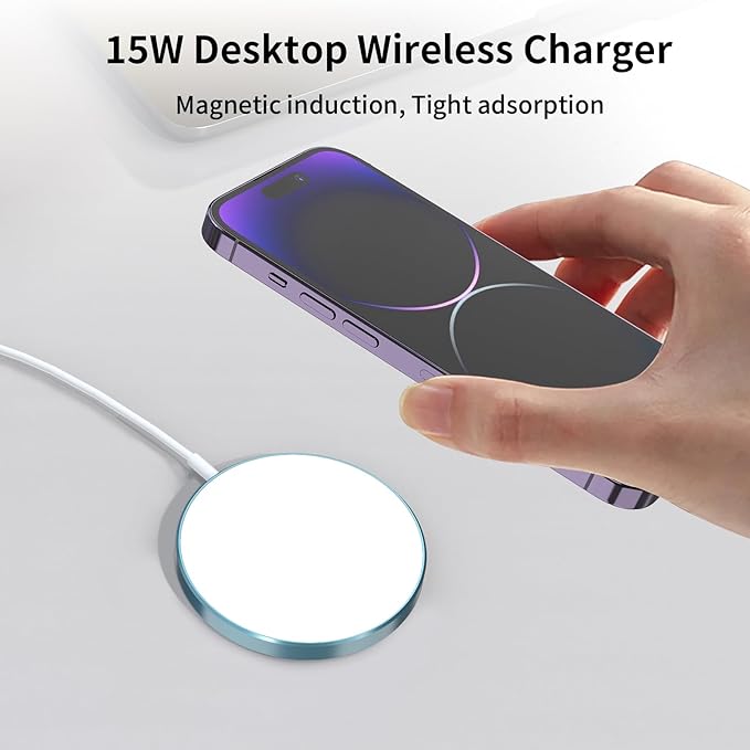 for MagSafe Charger 2 Pack 15W Magnetic Wireless Charger Fast Charging Pad for iPhone 17 16 15 14 13 12 Air Pro Max Plus Mini/AirPods 2 3 Pro, Slim Portable Magnet Quick Charger, USB-C/A Ports-Blue
