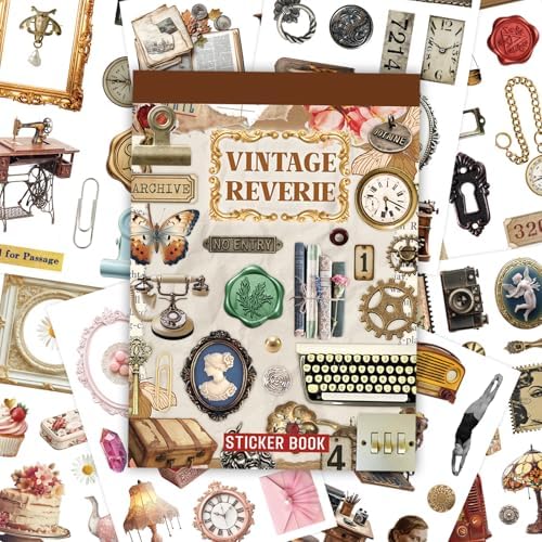 PRSTINCOL Vintage Sticker Book with 30 Pages and 300+ Aesthetic Stickers for Scrapbooking Supplies and Retro Bullet Journal by PRSTINCOL