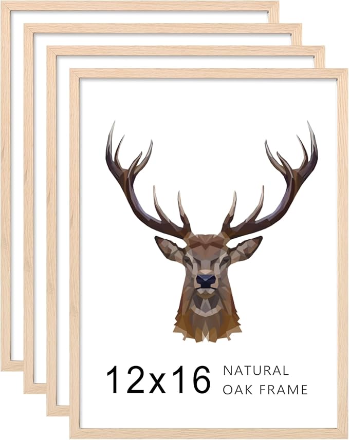 KINLINK 12x16 Frames Natural Oak Wood Frames with Acrylic Plexiglass, 4 Pack