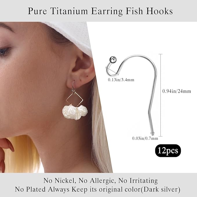 12pcs 20G Pure Titanium Earrings Hooks Ball Dot Ear Wires Hypoallergenic DIY Earrings Findings for Jewelry Making