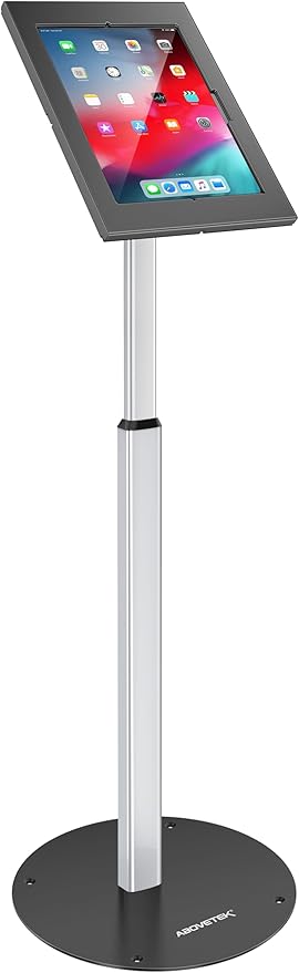 AboveTEK Anti-Theft iPad Floor Stand Kiosk, Height Adjustable Tablet Stand with Locking Enclosure, Heavy-Duty Floor Tablet Stand for 12.9–13" iPad Pro/Air & 12.4" Galaxy Tab S, Retail & POS Use