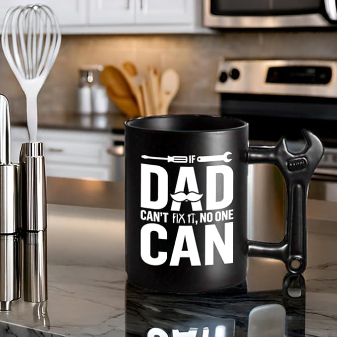 LOZACHE Novelty Coffee Mug with Wrench Handle for Dad, Funny Birthday Gifts from Daughter Son for Father, Papa, Daddy - Christmas, Father's Day Gift Idea - If Dad Can't Fix It NO One Can Cup