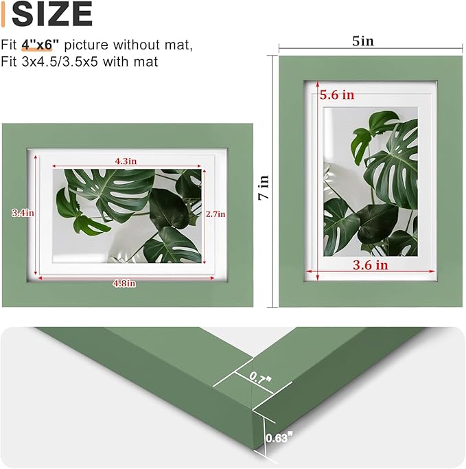 Egofine 12x16 Picture Frames 4PCS Covered by Plexiglass, Made of Solid Wood, Display Pictures 9x12 and 11x14 with Mat or 12x16 Without Mat for Table Top and Wall Mounting, Green
