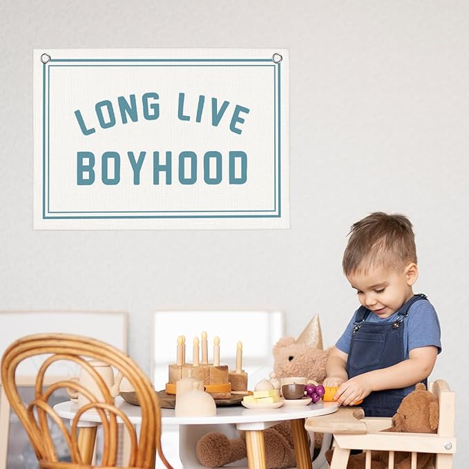 Light Blue Long Live Boyhood Boys Room Playroom Wall Decor Vintage Sports Decor for Nursery Playroom Kids Bedroom Dorm Toddler Decorations 22x28 Inch