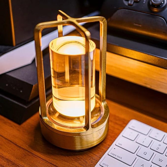 Klarako Crystal Lantern Lamp – Modern Cordless Rechargeable Bedside & Outdoor Light, Portable Wireless Lamp – Dimmable Touch Control – Luxury Living Room & Hotel-Style Lighting (Gold, 40-Pack)