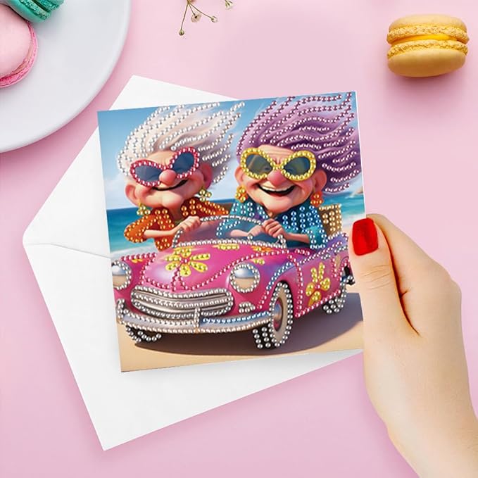Ceitura 6Pcs DIY Diamond Art Painting Crafts Rhinestone Painting Greeting Card Making Kit Postcard for Holiday Christmas New Year Party Favors (Happy Old Lady)