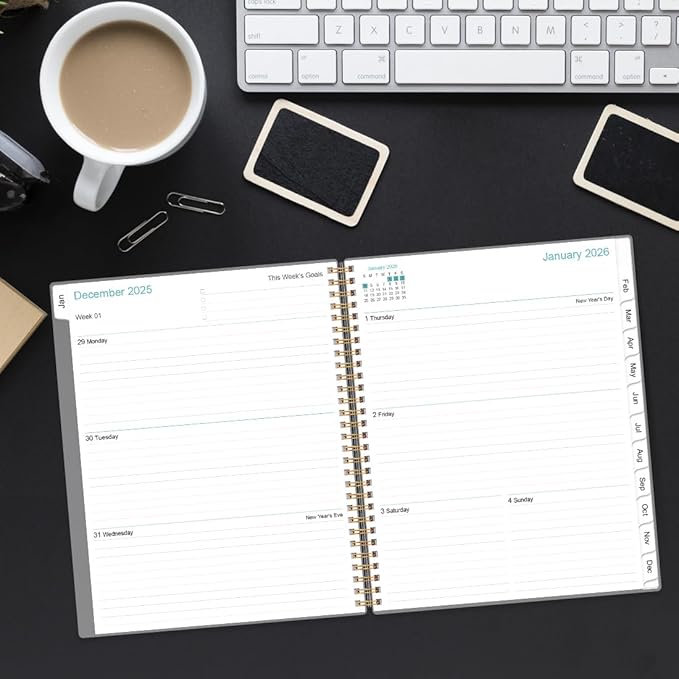 2026 Planner - Weekly Monthly Planner 2026 from January 2026 to December 2026 with 12 Monthly Tabs, Flexible Cover, Inner Pocket, 8.5" x 11", Blue Leaf Flower