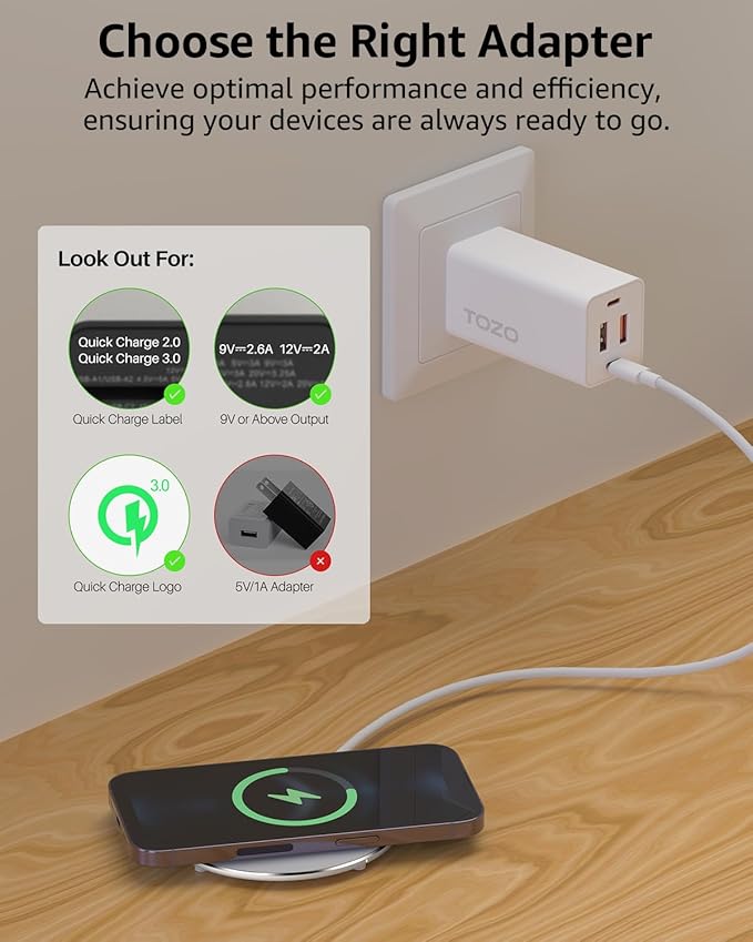 TOZO 2025 New Anti-Slip Wireless Charger 15W Max Fast Wireless Charging Pad Compatible with iPhone 17/16/16 Plus/16 Pro Max /15/14/13/SE Series, Samsung Galaxy S25/S24/S23 Series, Silver