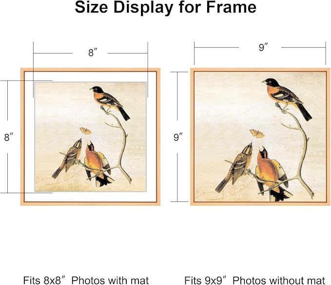 9x9 Picture Frame, Gold Metal Square Photo Frames with HD Glass, Fits 8x8 with Mat or 9 x 9 without Mat, Display for Wall and Table, 1 Pack