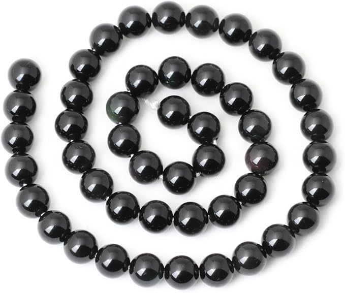 45PCS 8mm Natural Black Obsidian Gemstone Round Loose Beads Crystal Energy Stone Healing Power for DIY Jewelry Making 1 Strand 15"