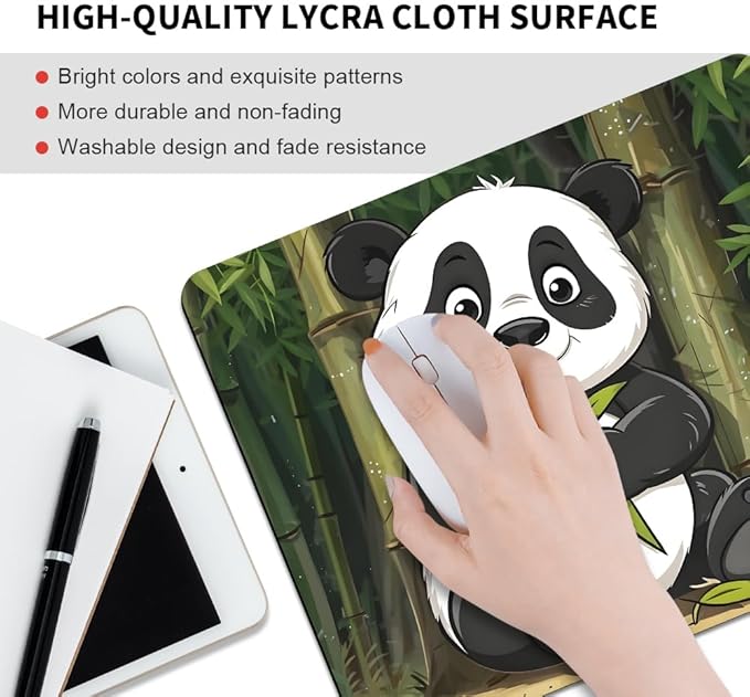 Pandas eat Bamboo Texture Mouse pad, Square Waterproof and Anti Slip Mouse pad for Office laptops