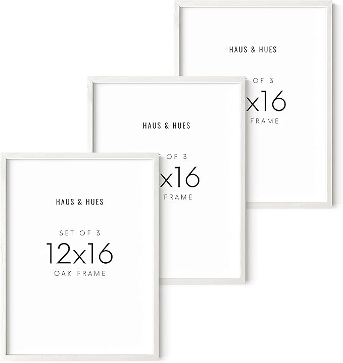 HAUS AND HUES White Oak Wood 12x16 Picture Frames - Set of 3, Modern Frames for Posters and Artwork