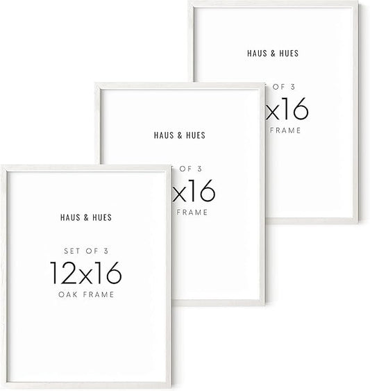 HAUS AND HUES White Oak Wood 12x16 Picture Frames - Set of 3, Modern Frames for Posters and Artwork